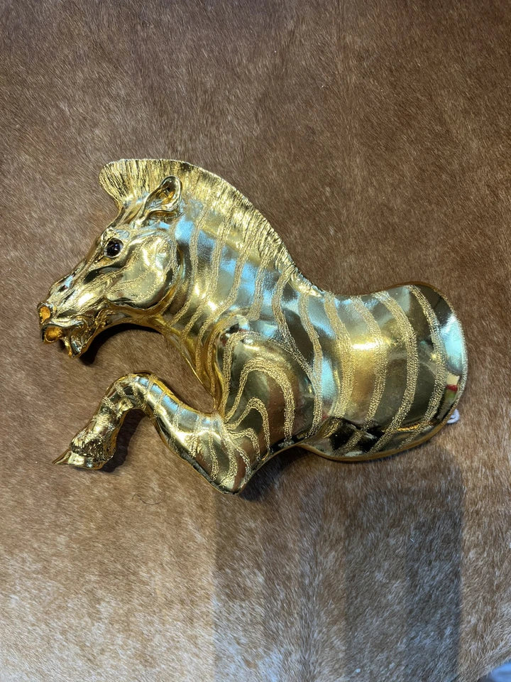 Rare Christopher Ross 24k Plated Zebra Belt Buckle 1992