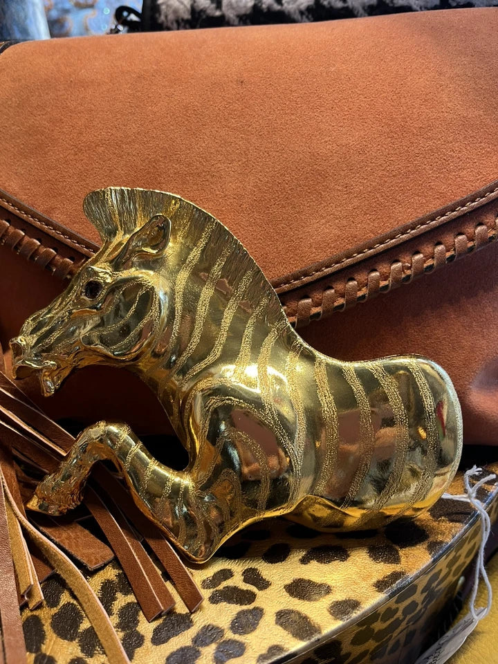 Rare Christopher Ross 24k Plated Zebra Belt Buckle 1992