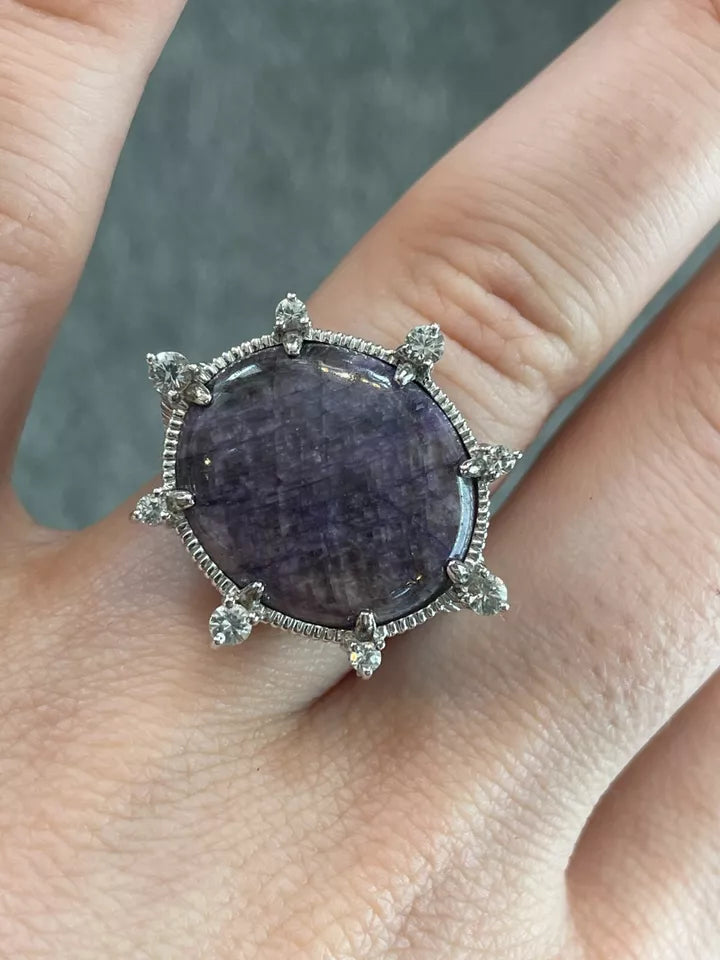 judith ripka white diamond purple charoite and sterling vintage ring