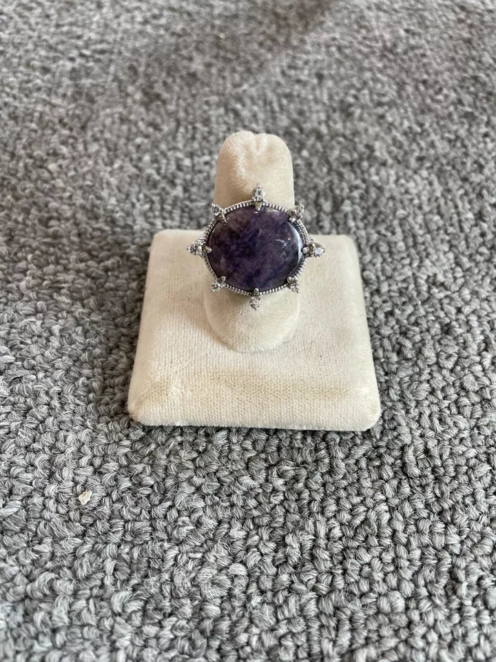 Judith Ripka Sterling , white diamonds and purple Charoite Ring