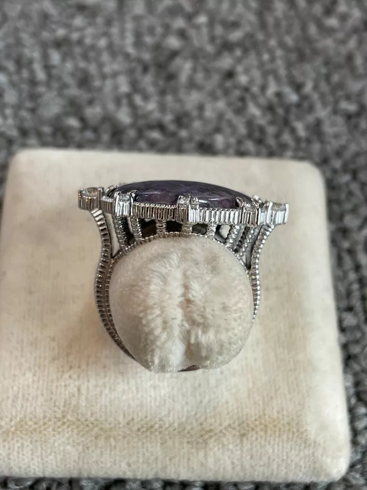 Judith Ripka Sterling , white diamonds and purple Charoite Ring