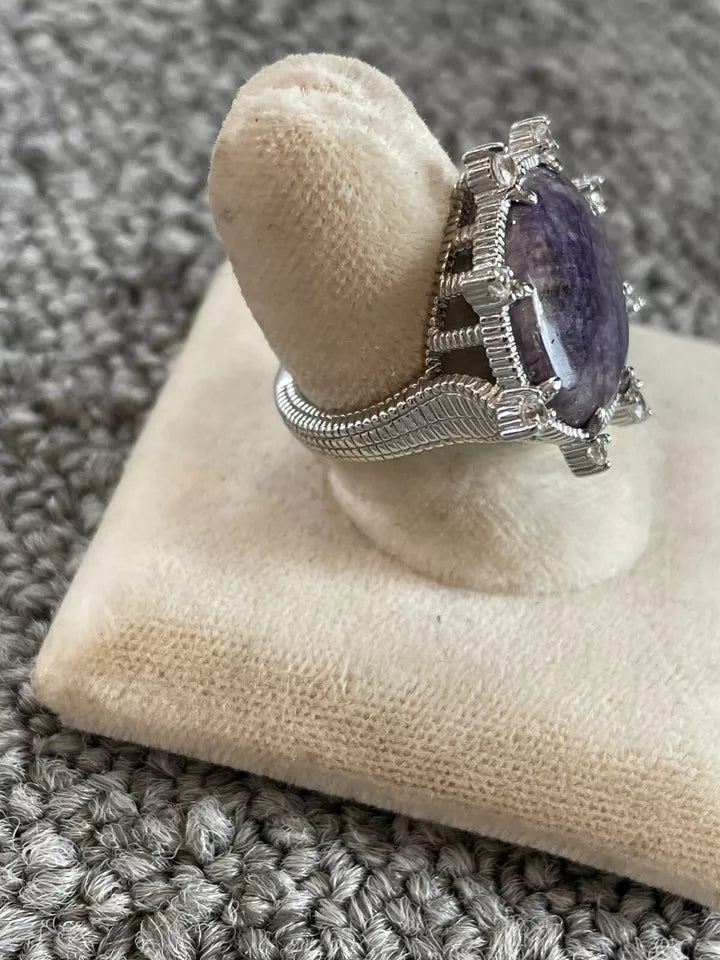 Judith Ripka Sterling , white diamonds and purple Charoite Ring
