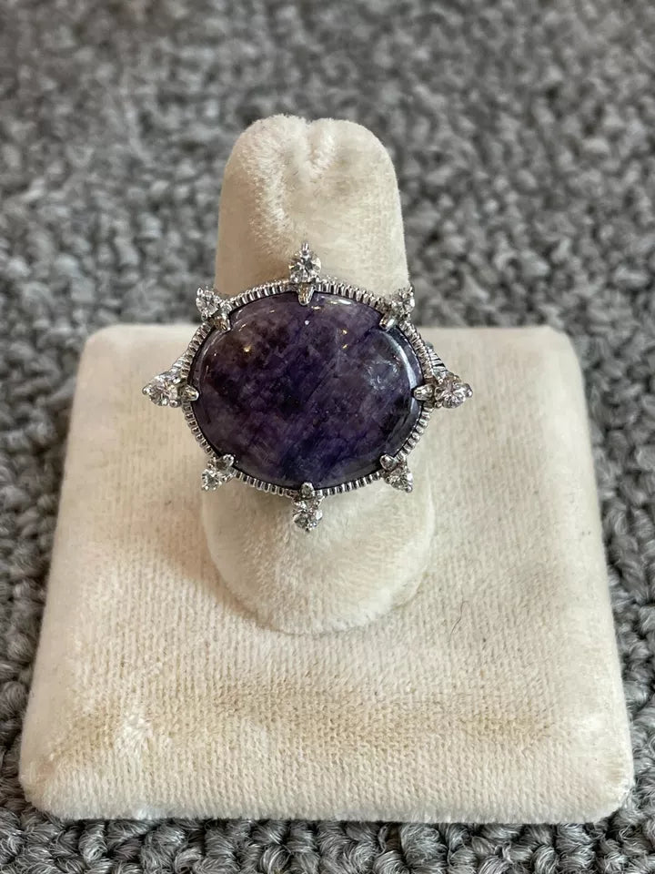 Judith Ripka Sterling , white diamonds and purple Charoite Ring