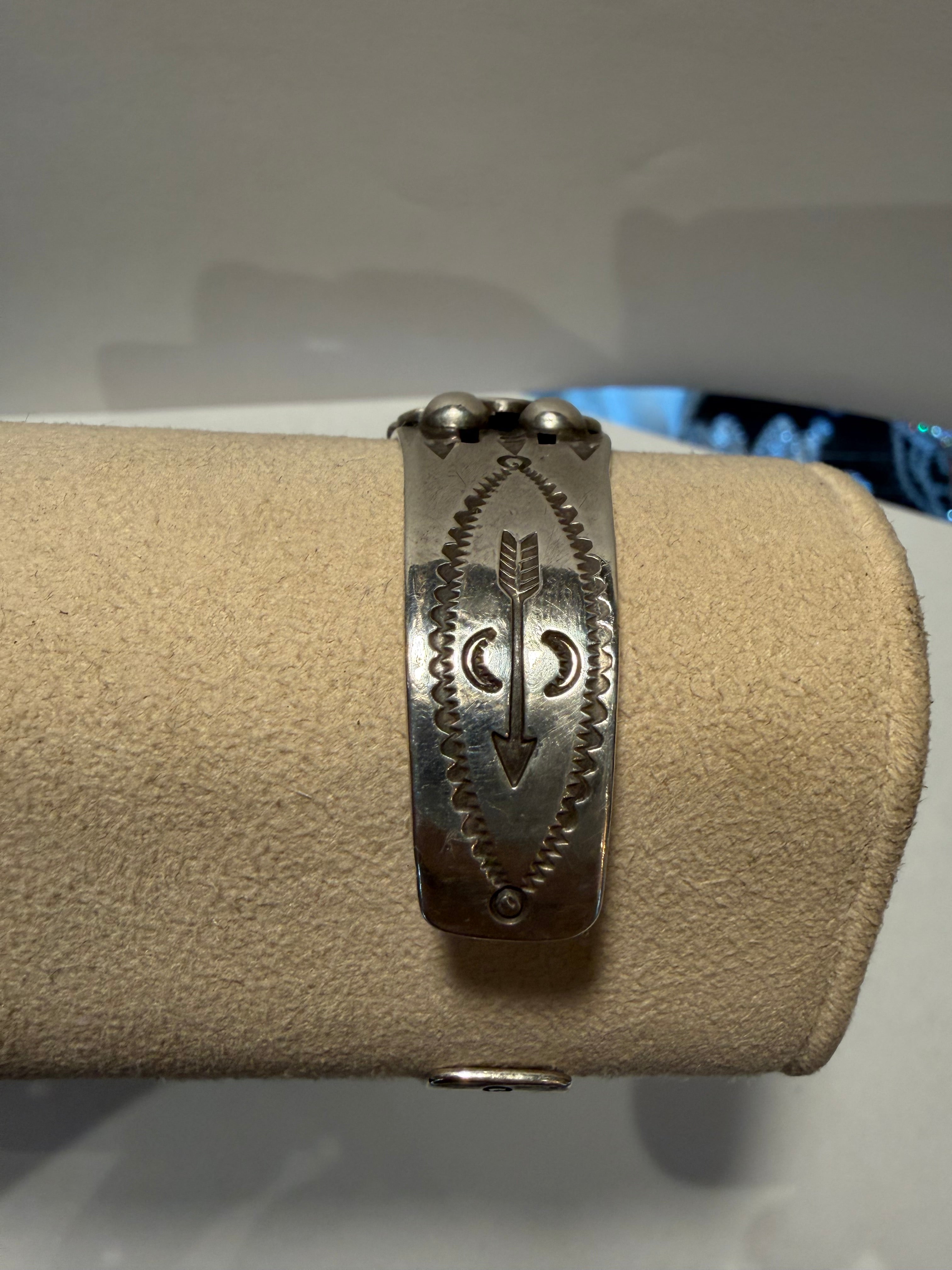 Vintage 1970's  Green Turquoise Three Stone Cuff Navajo Bracelet