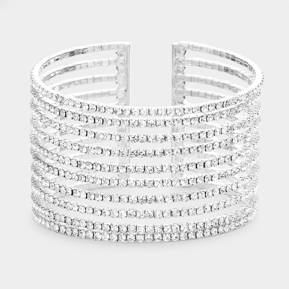 Rhinestone 10 Row Cuff Evening Bracelet