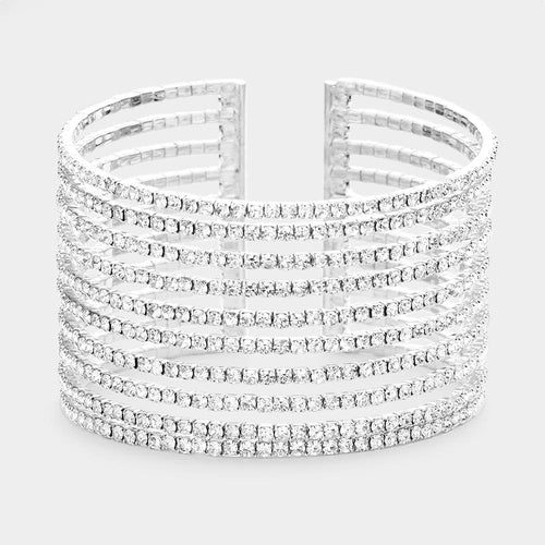 Rhinestone 10 Row Cuff Evening Bracelet