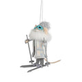 white and silver ski mouse ornament