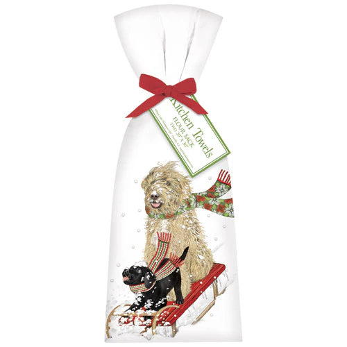 Sledding Doodle Christmas holiday Towel Set