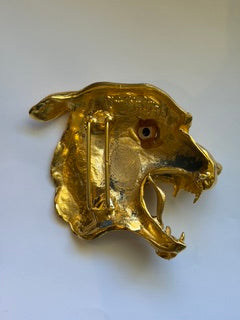 CHRISTOPHER ROSS 24 K PLATED SNARLING DOG BELT BUCKLE 1986