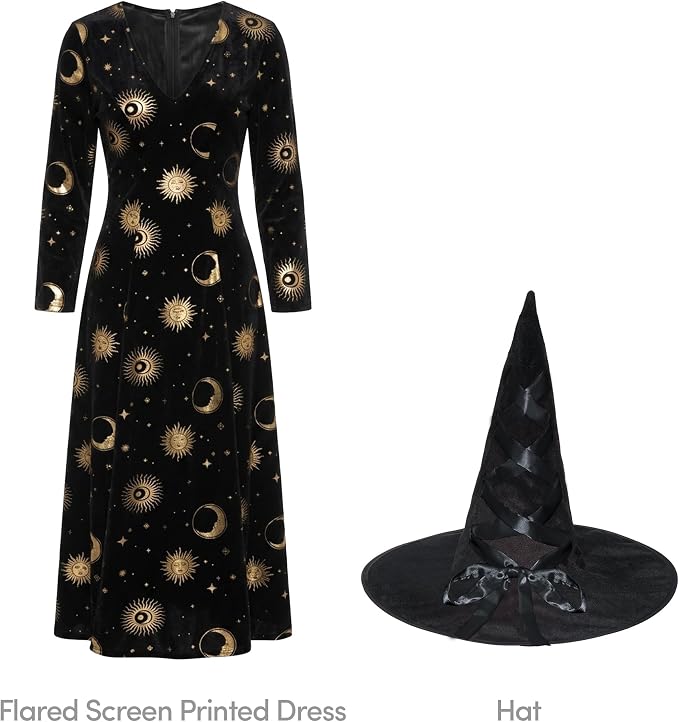 Women's Celestial Spellcaster Witch Costume with Hat