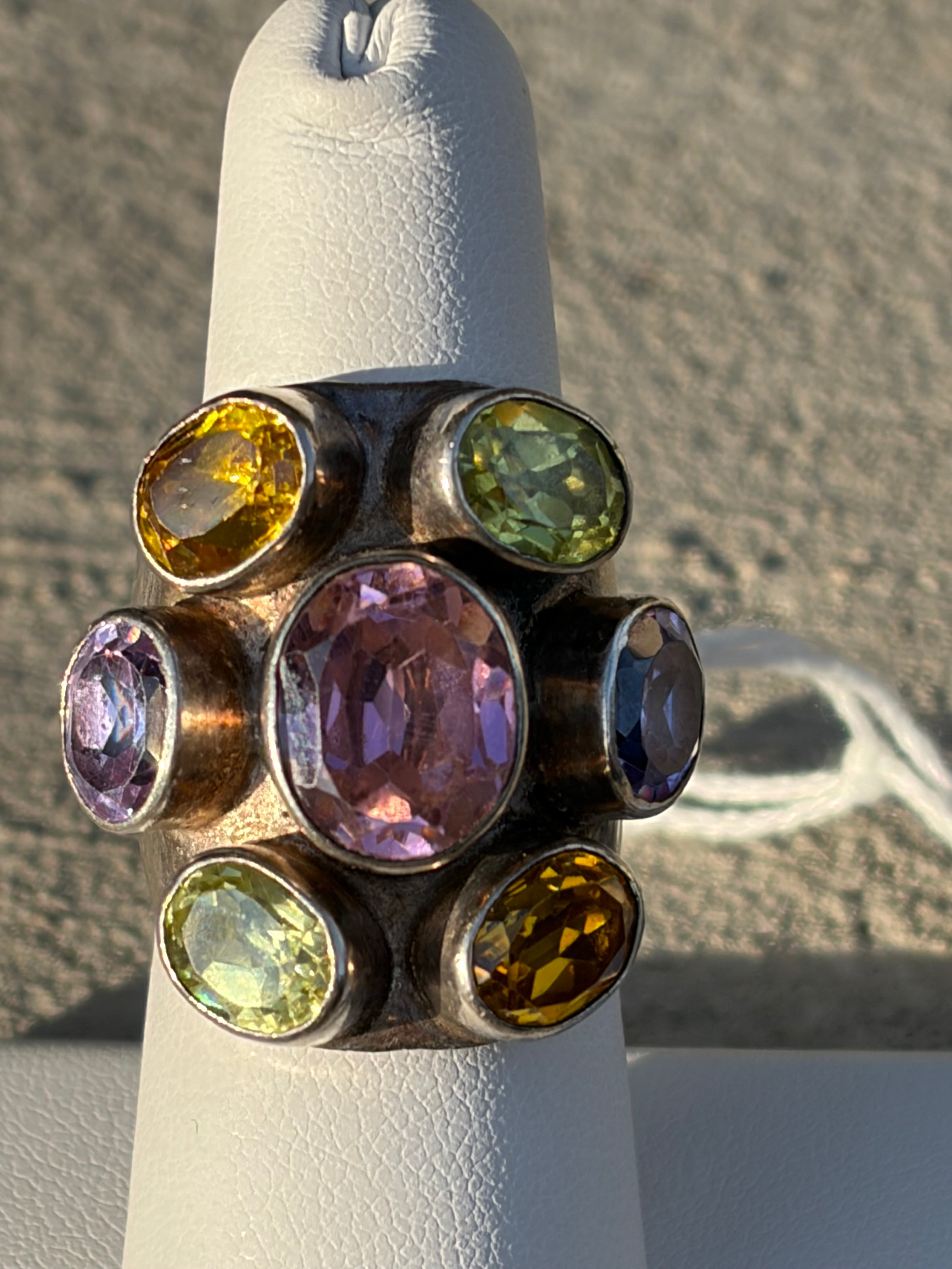 sterling ring with faceted stones