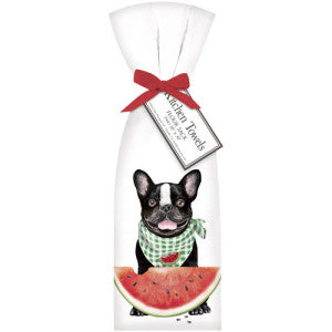 Frenchie Dog with Watermelon Kitchen Towels Pair
