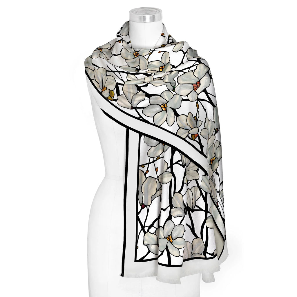 Tiffany Magnolia White and Black Shawl/Scarf