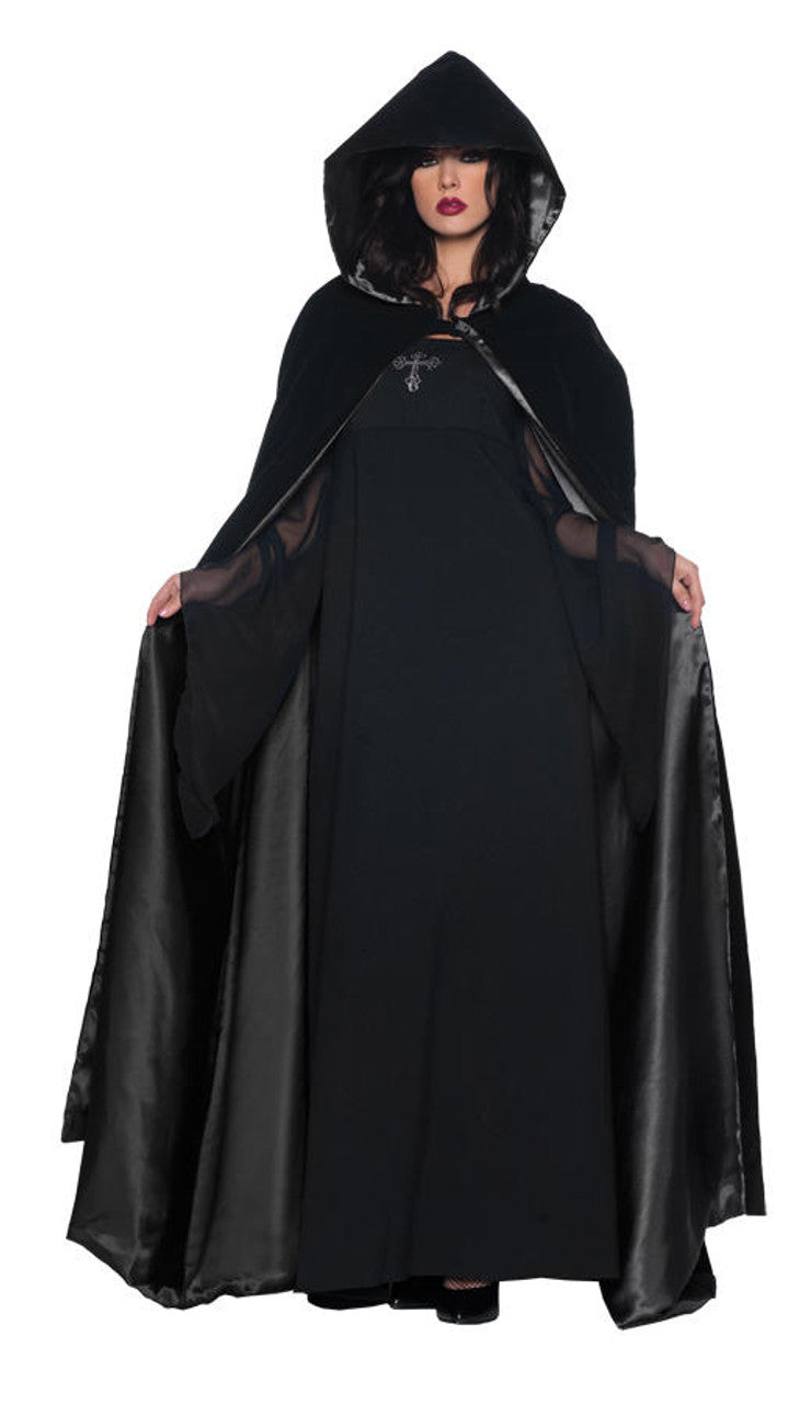 63" Deluxe Velvet & Satin Cape - Black