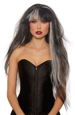 Long Black and White Witch Costume Wig