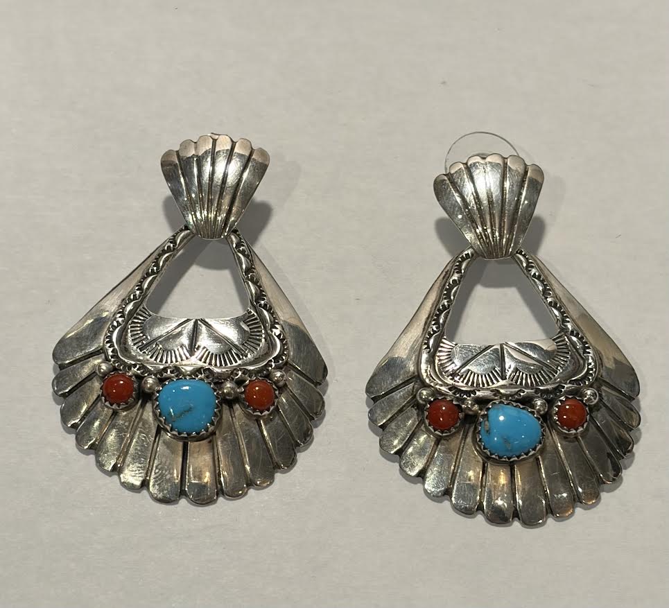 Sterling Turquoise and coral vintage earring