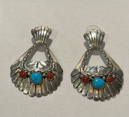 Sterling Turquoise and coral vintage earring