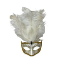 White & Gold Venetian Feather Mask
