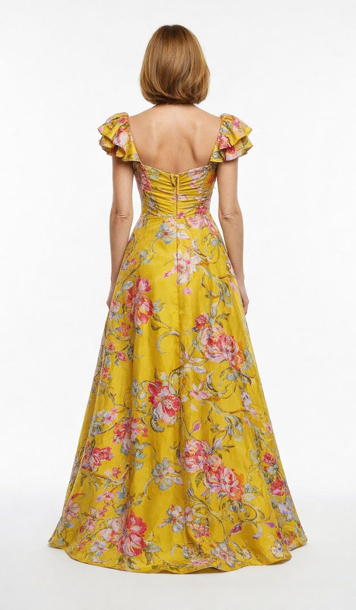 1990's Silk Yellow  Floral Ballgown size 2-4