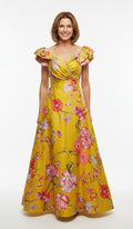 1990's Silk Yellow  Floral Ballgown size 2-4