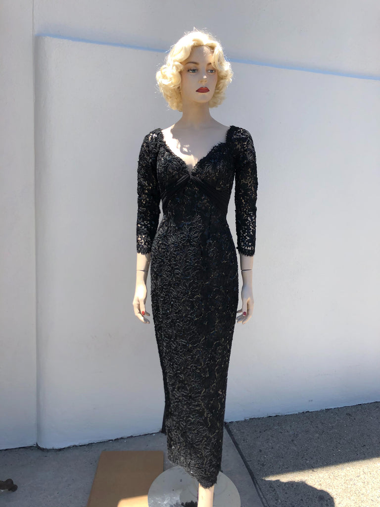vicki tiel couture vintage black lace dress  with sequins 