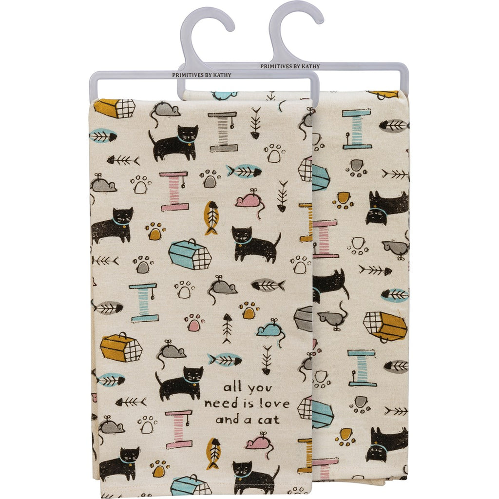 Love and a cat kitchen towel