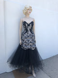  Vintage VICKY TIEL 1980s strapless  black and ivory lace tulle gown 