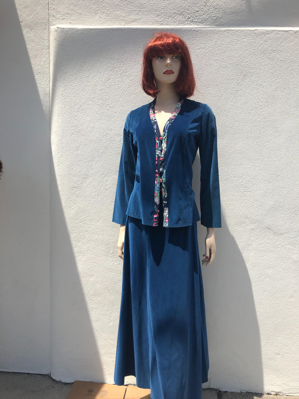 1960s two piece blue  velvet Brigitte Freed Ensemble