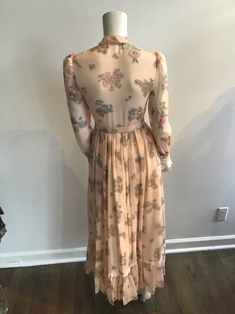 1970's Act II Peach Polyester Cotton Blend Floral Maxi Dress size 5