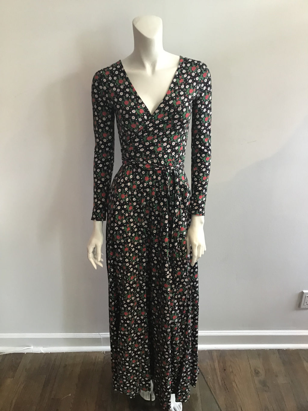 1970's Diane Von Fürstenberg Long Cotton/Rayon Floral Wrap Dress-6