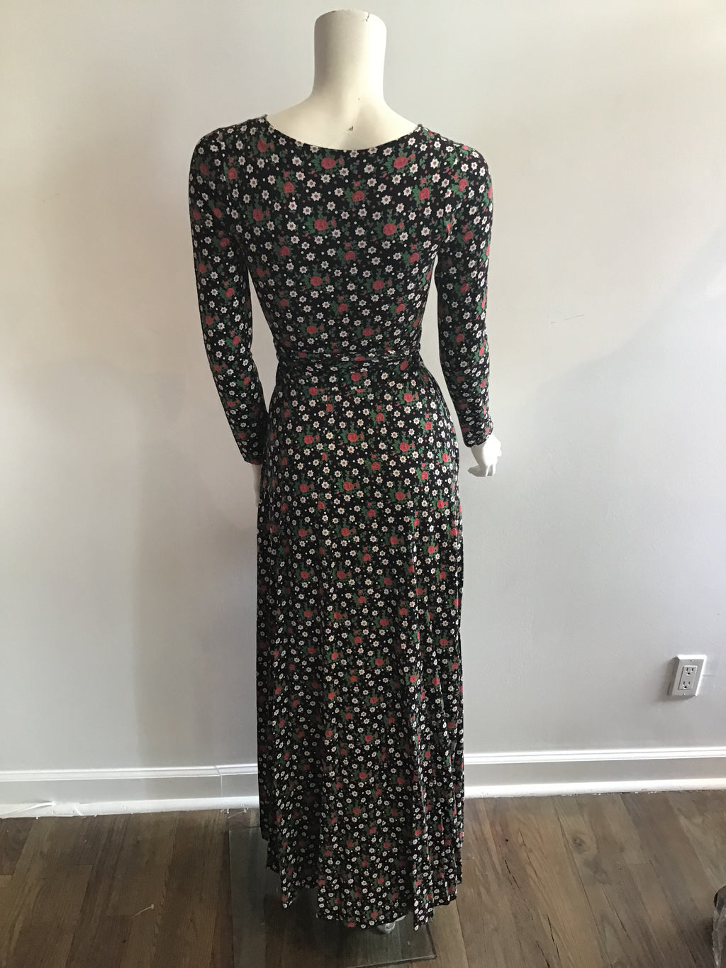 1970's Diane Von Fürstenberg Long Cotton/Rayon Floral Wrap Dress-6