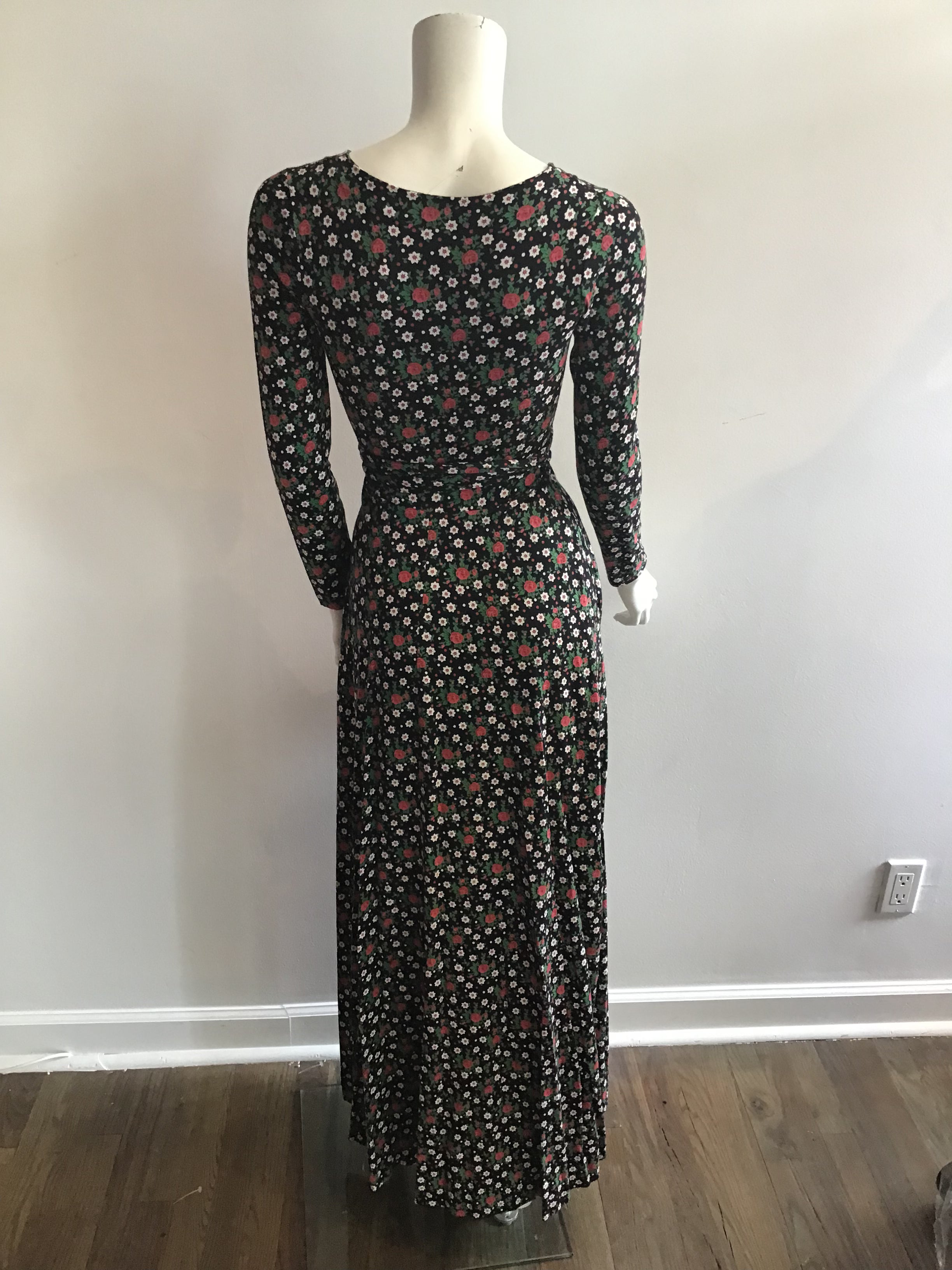 1970's Diane Von Fürstenberg Long Cotton/Rayon Floral Wrap Dress-6