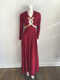 vintage 1970s red and gold mr boots snakes evening gown