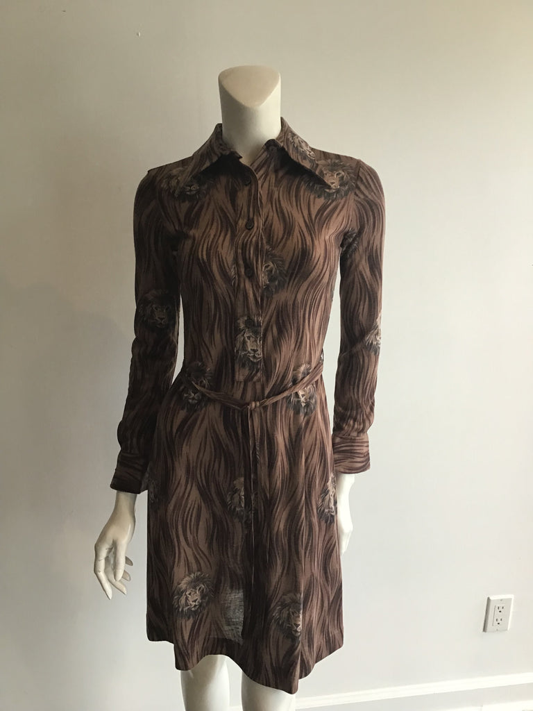 vintage 1970s saint clair printed lion dress