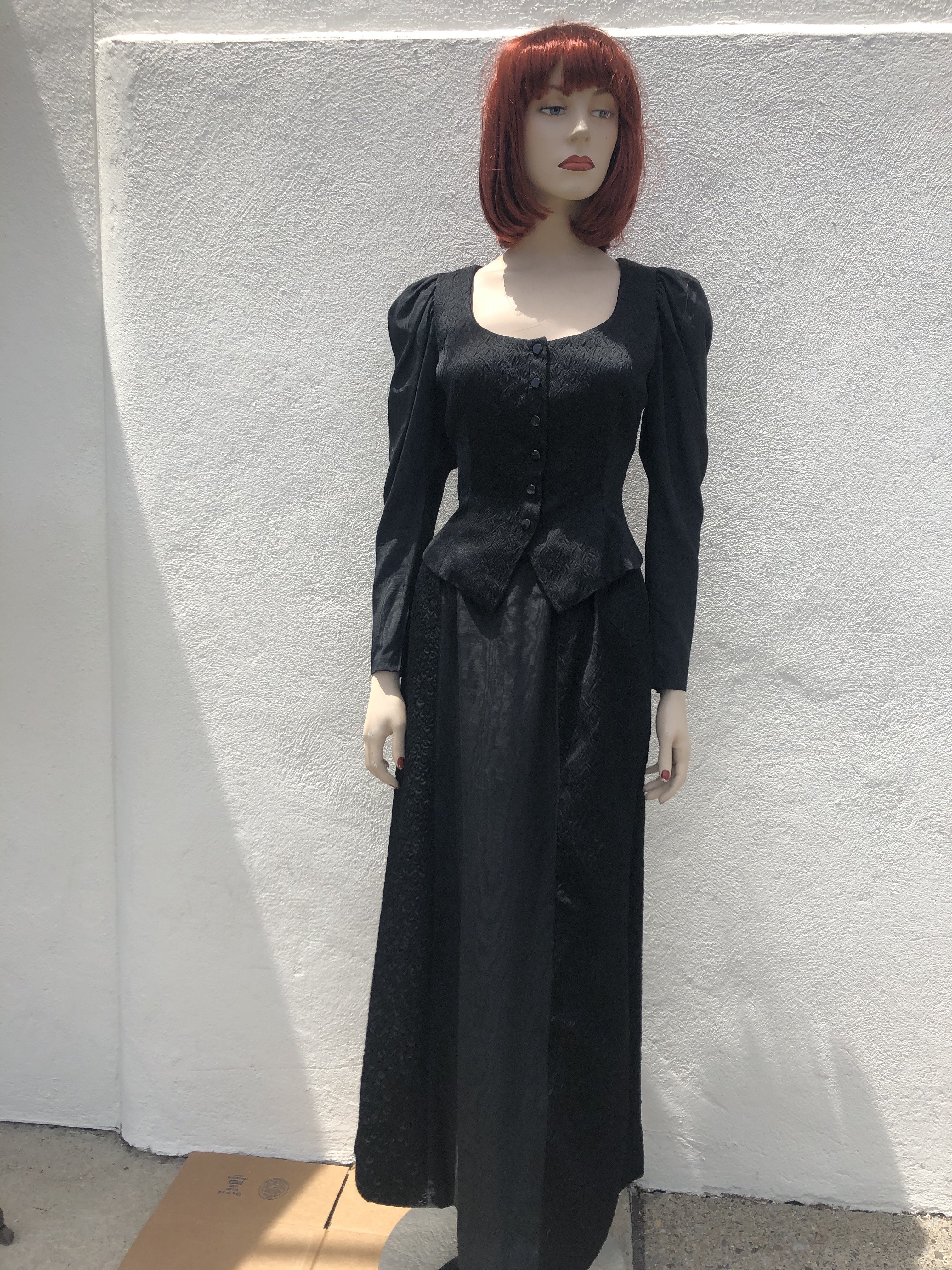 1970's Yves Saint Laurent Black Silk  Evening Ensemble Size size 7/8