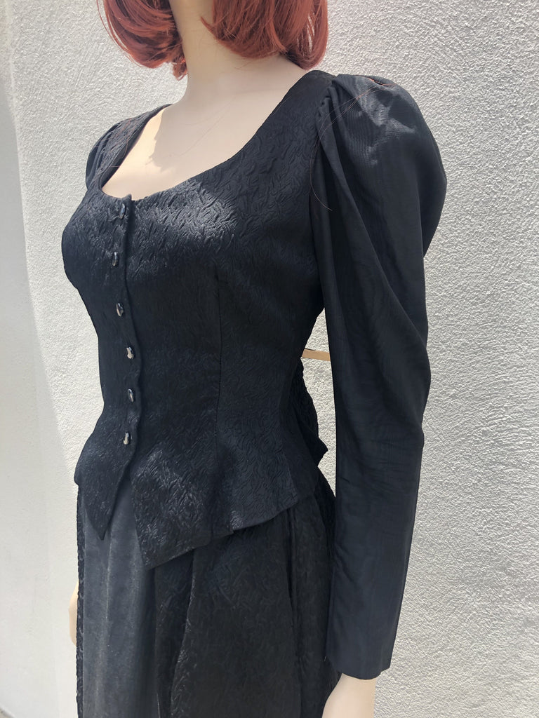 1970's Yves Saint Laurent Black Silk  Evening Ensemble Size size 7/8