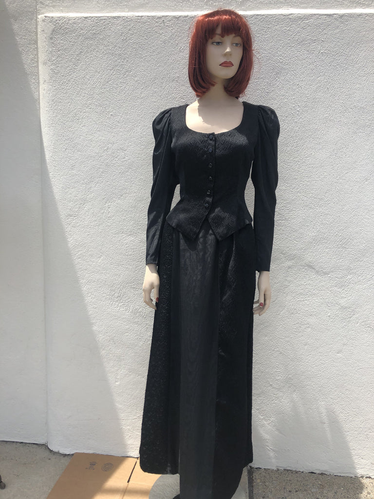 1970's Yves Saint Laurent Black Silk  Evening Ensemble Size size 7/8