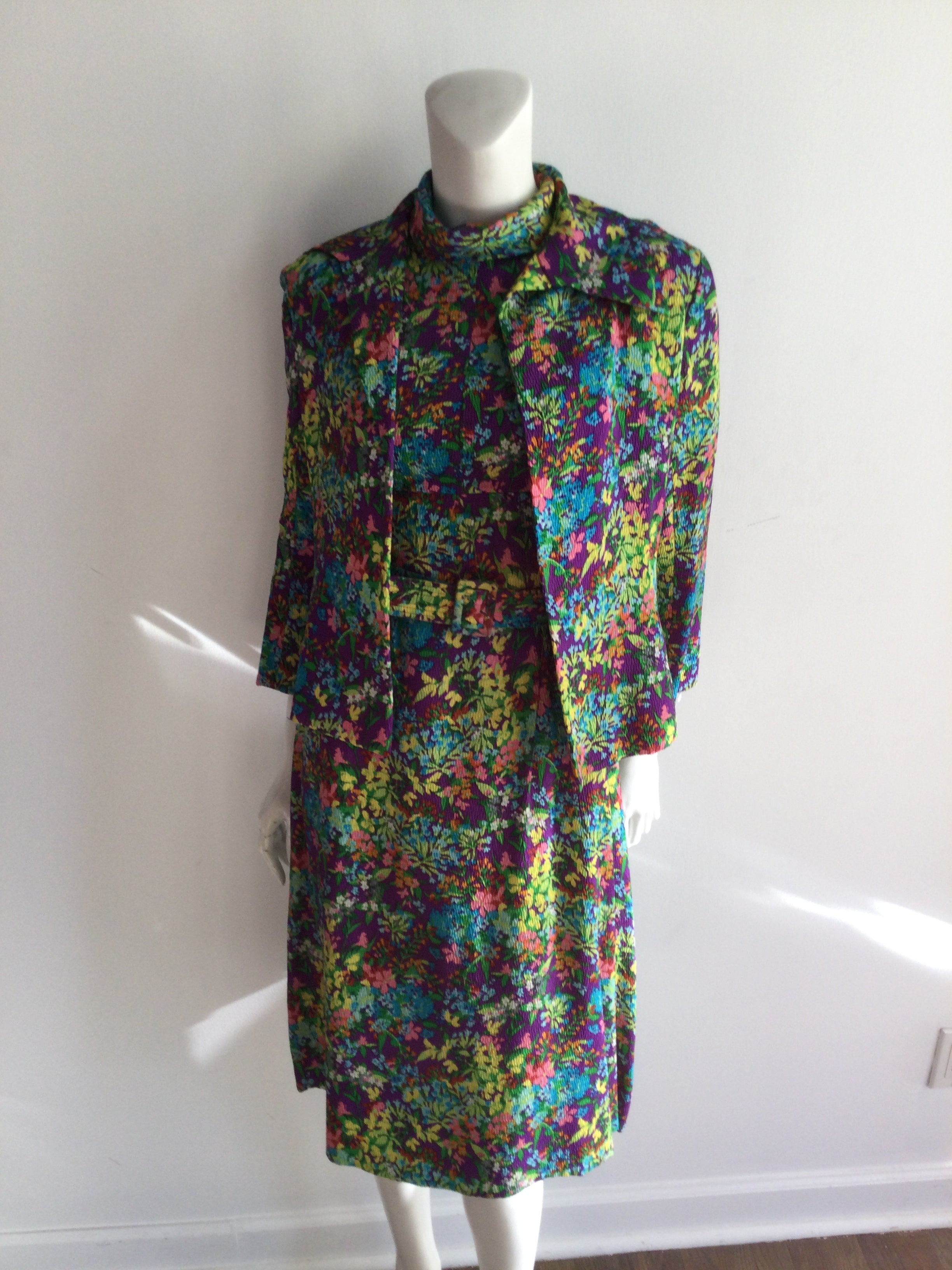 vintage 1970s floral jacket and dress 