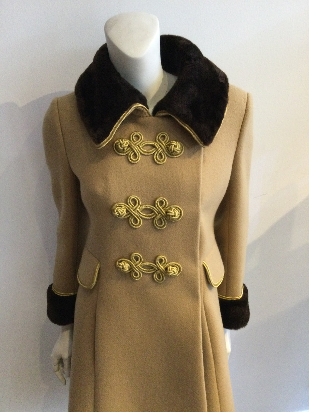 vintage 1970s tan and brown evening coat