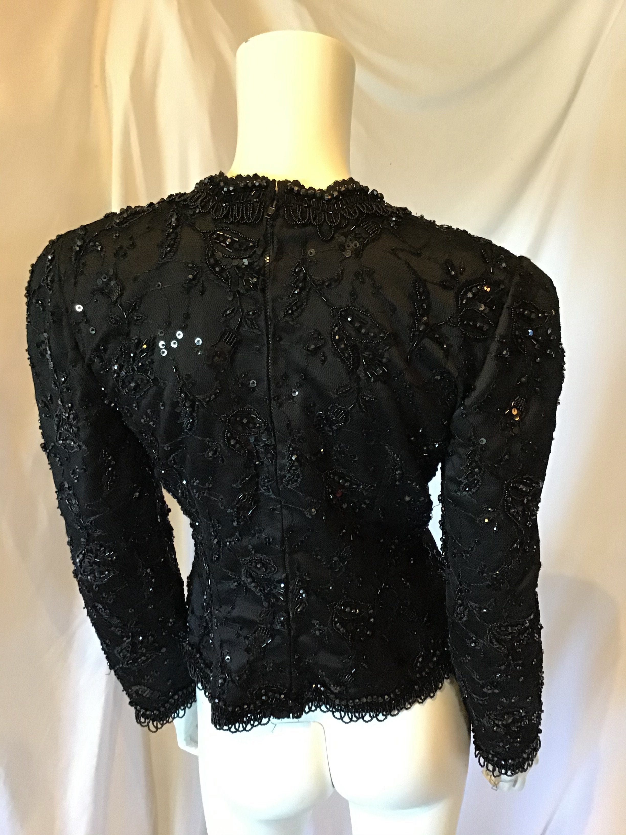 1980's Black  Beaded Evening Top Size 8/9