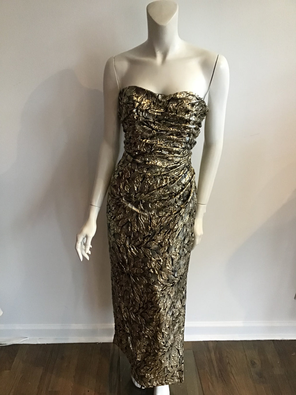 1980's Eugene Alexander Strapless Gold Metallic Evening Gown size 6