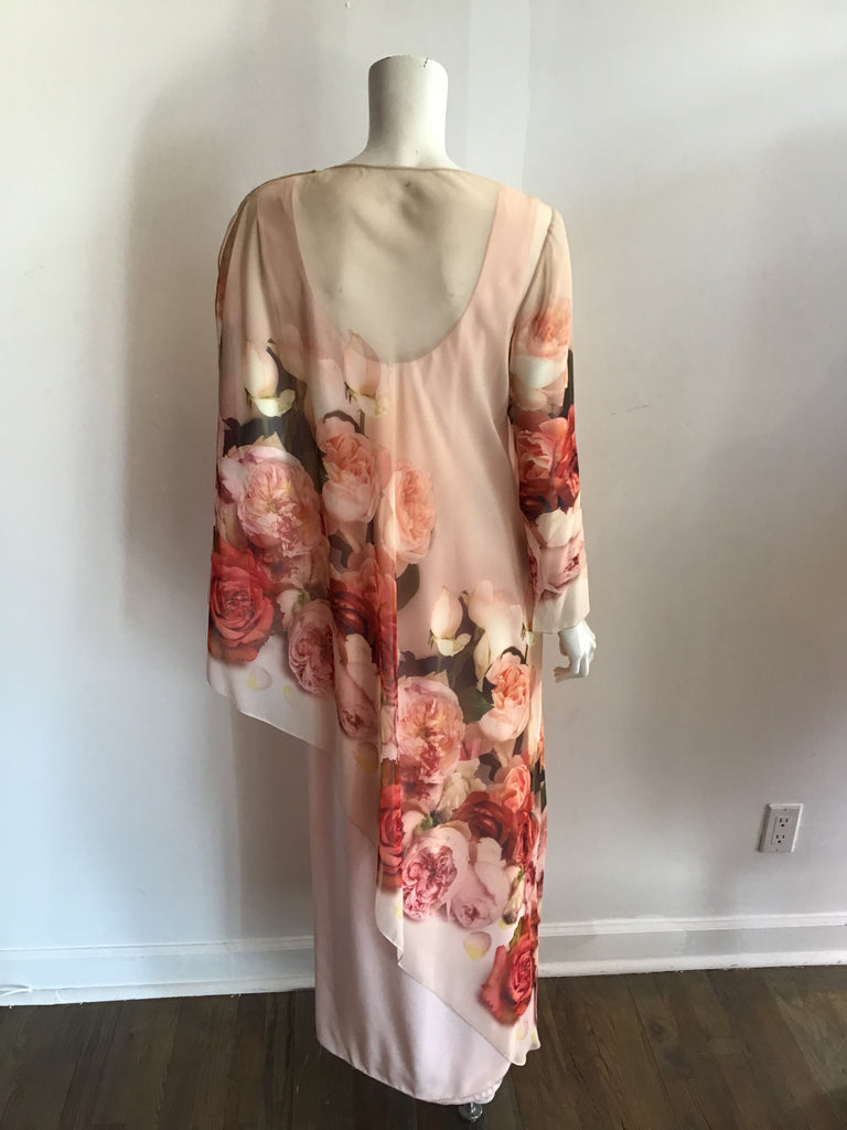 1980's Fiandaca Pink Floral Silk Chiffon long Dress Size 10/12
