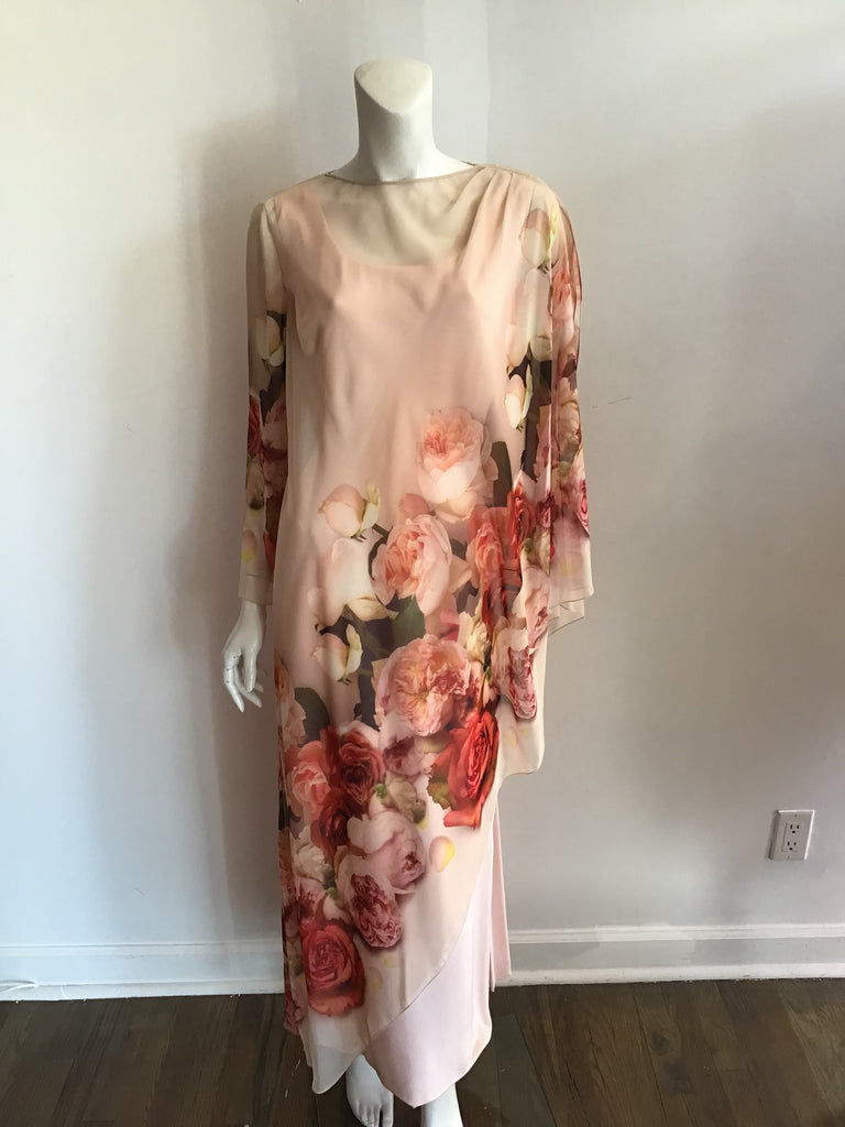 1980's Fiandaca Pink Floral Silk Chiffon long Dress Size 10/12
