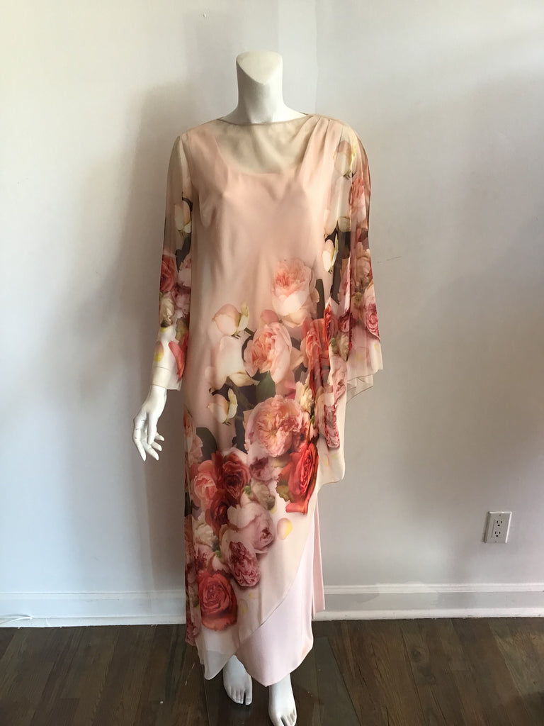 1980's Fiandaca Pink Floral Silk Chiffon long Dress Size 10/12
