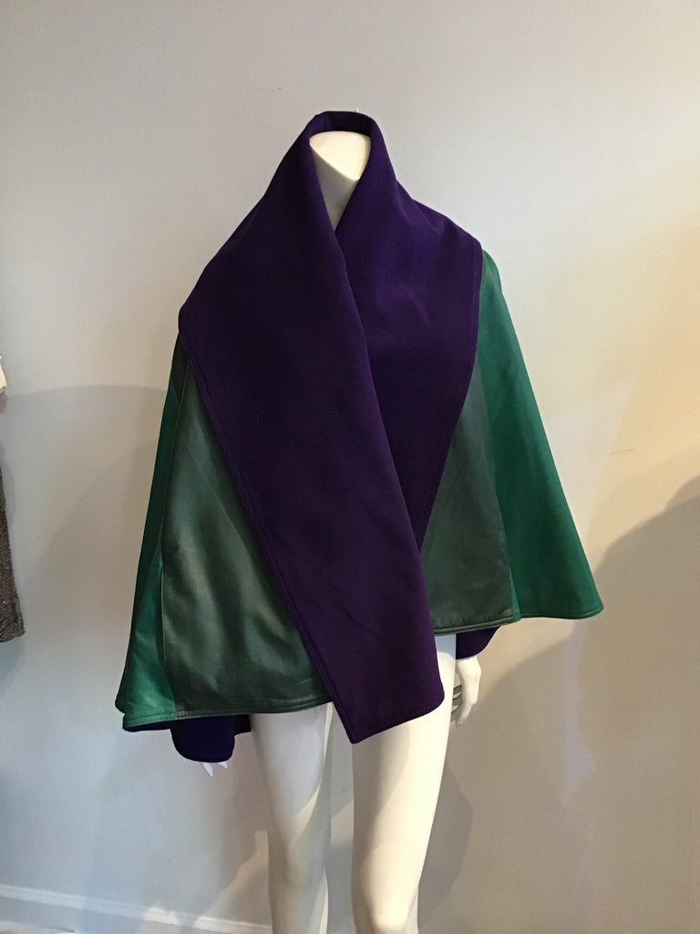 Vintage 1980s Mario Valentino Green and Purple Leather wrap jacket