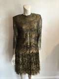 1980's Metallic Gold Lace Evening Dress size 9/10