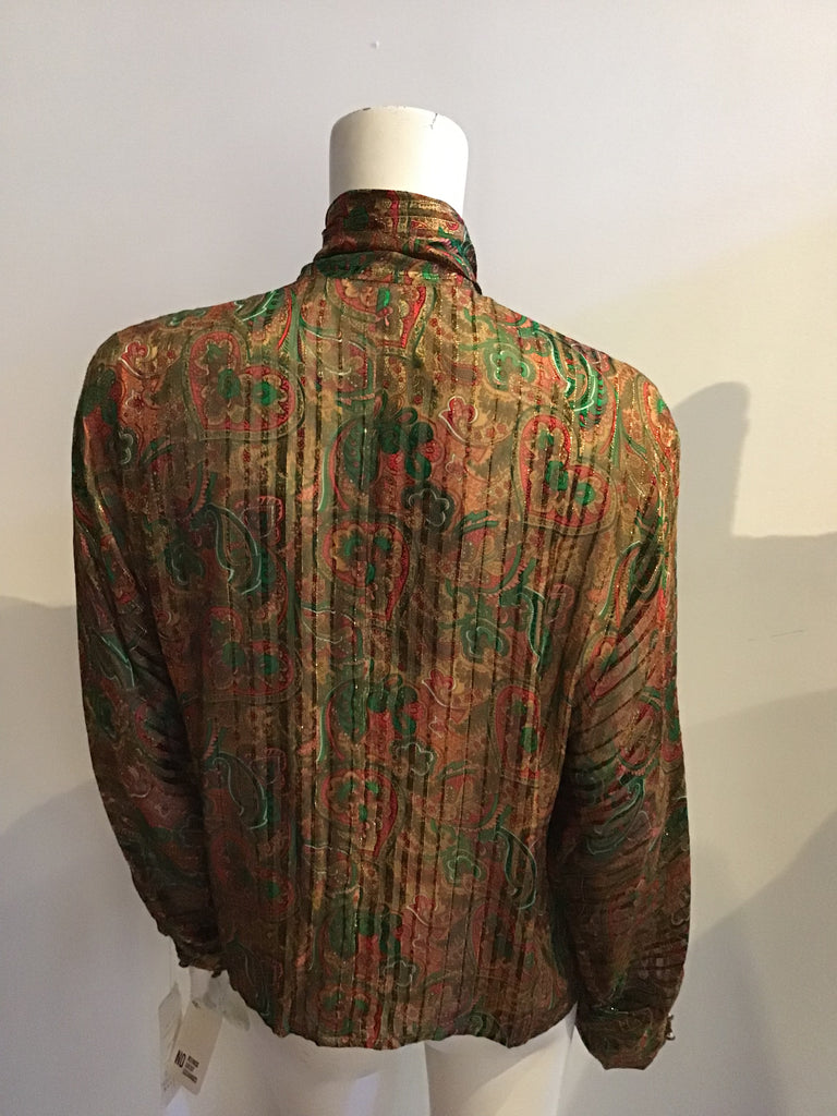 1980's Metallic Multicolor Silk  Chiffon Blouse-size 4/6