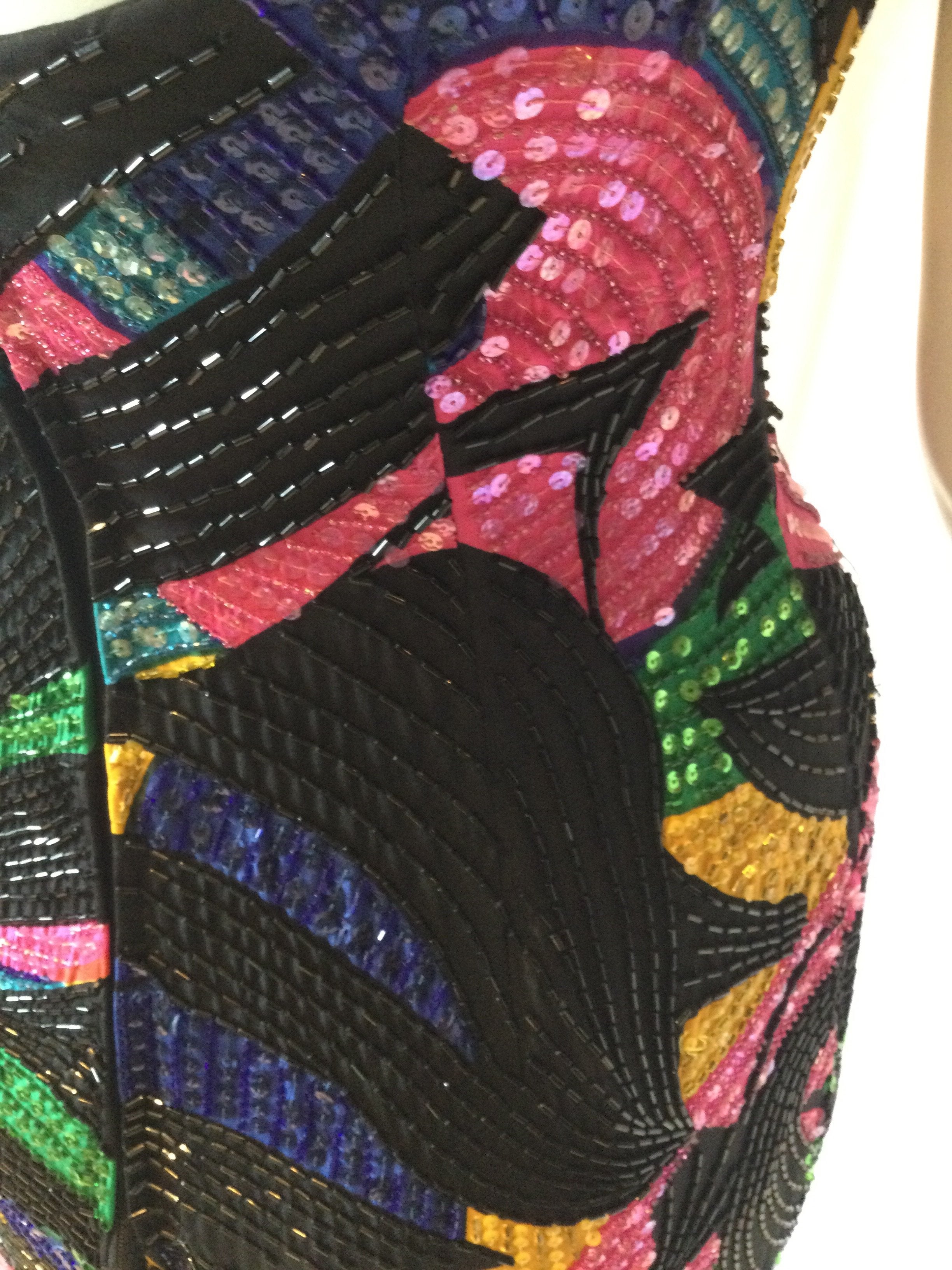 1980's Michael Novarese Beaded Black Multicolor Halter Dress-size 6