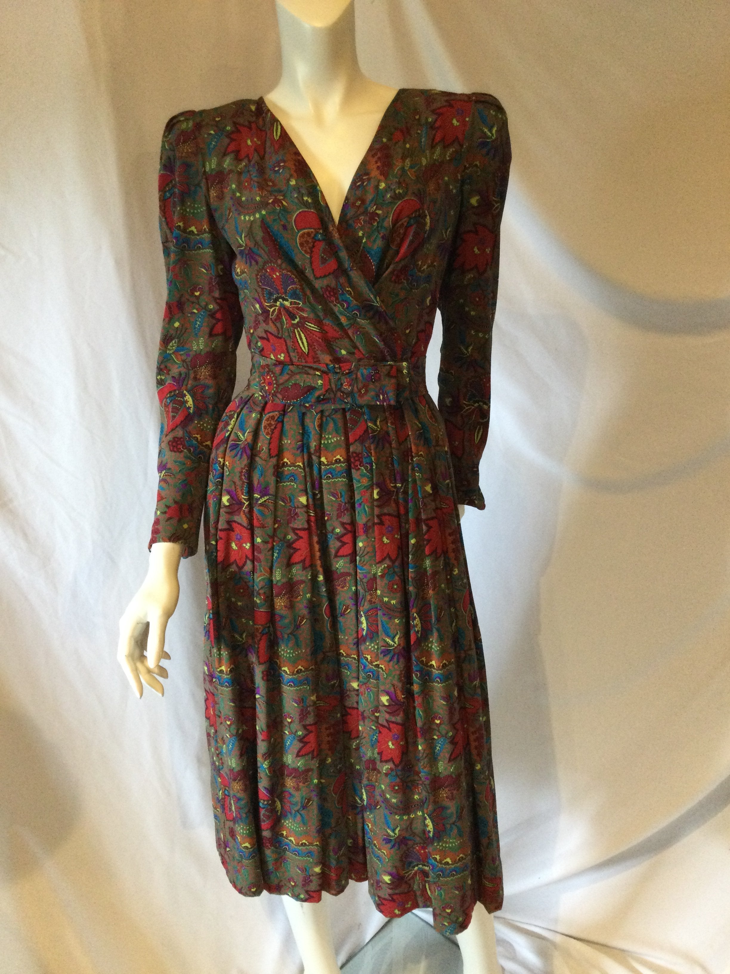 1980's Multicolor Print Albert Nipon Dress Size 2/4