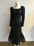 1980's Oscar De La Renta Black  Sequined Evening Dress Unworn  Size 8/9